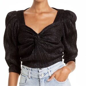 IRO Women’s Dollie Twist Front Short Sleeve Metallic Crop Top Blouse Size 10 NEW